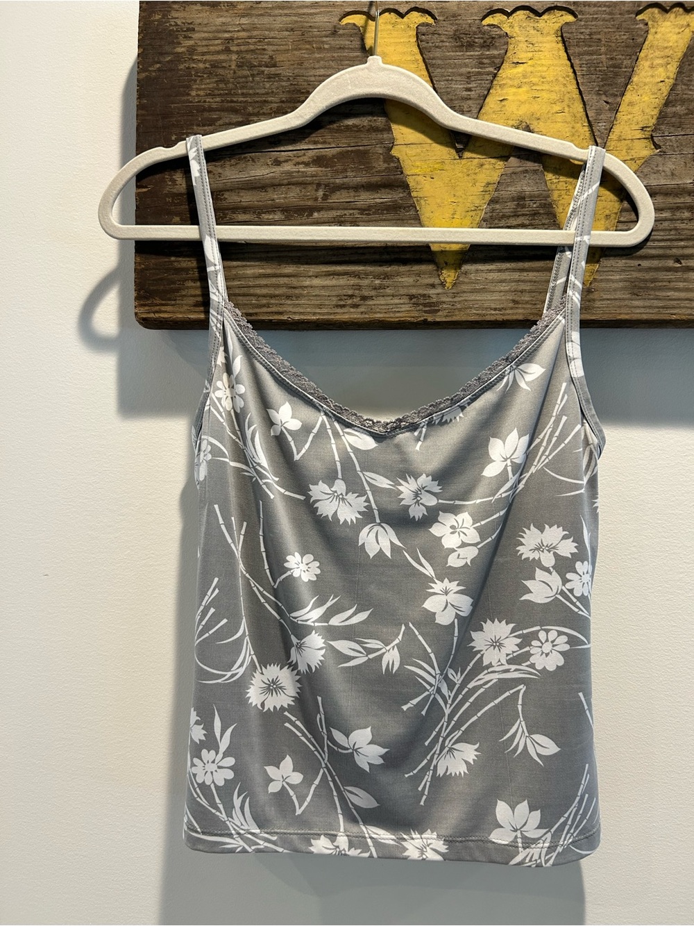 Rampage Gray Floral Lace-Trim Camisole
